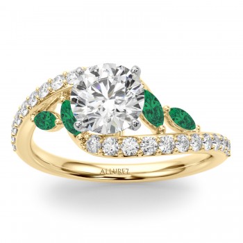Swirl Design Lab Grown Diamond & Marquise Lab Emerald Bridal Ring Set 18K Yellow Gold (0.96ct)